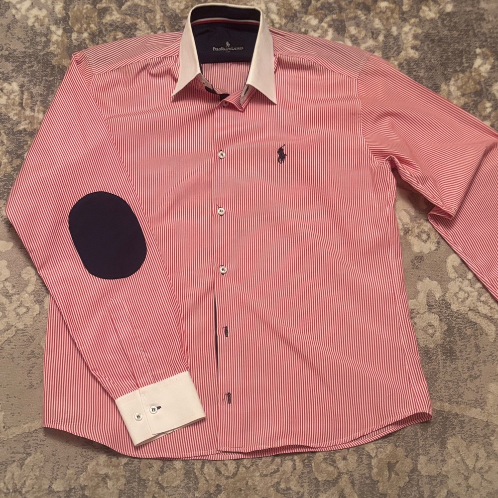 Polo by Ralph Lauren Red and White Striped Dress Shirt Size Large